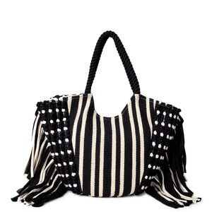 twig and arrow stripe fringe tote
 Black and White Striped Tote Bag
